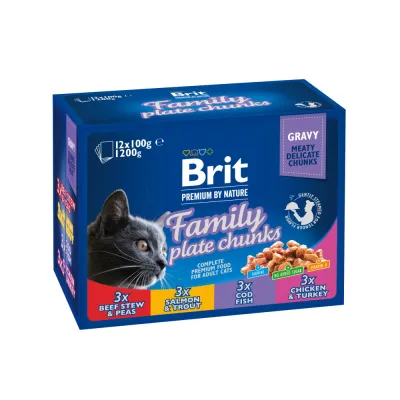 Корм вологий Brit Premium Cat Family Plate pouches набір паучів сімейна тарілка для котів асорті 4 смаки 100 гх12 шт.