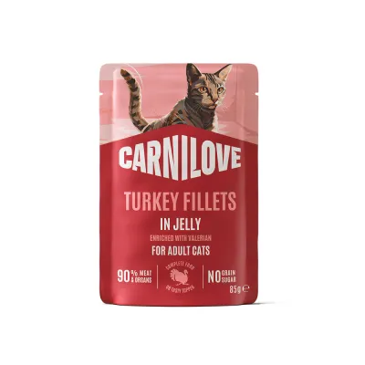 Влажный корм Carnilove Jelly Turkey with Valerian для кошек, индейка и валериана в желе 85 г