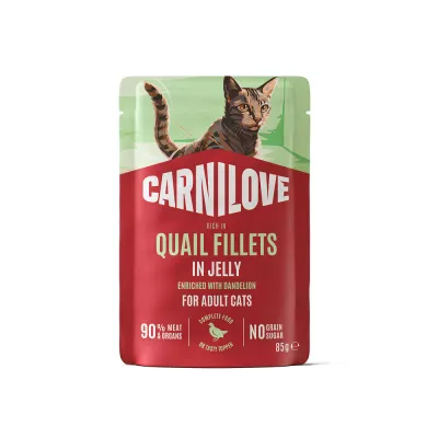 Влажный корм Carnilove Jelly Quail with Dandelion для кошек, перепелка и одуванчик в желе 85 г