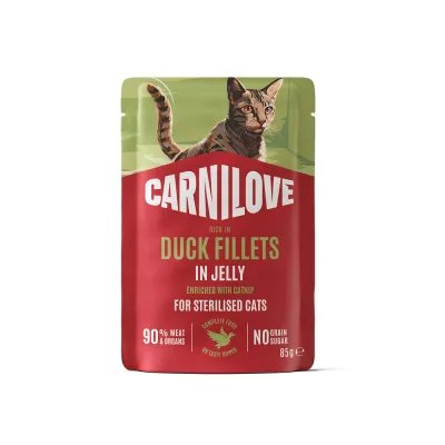 Корм вологий Carnilove Jelly Duck with Catnip Sterilised для стерилізованих котів качка і котяча м'ята в желе 85 г