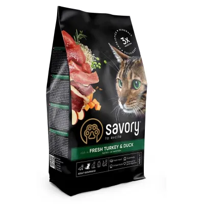 Корм сухий Savory Adult Cat Gourmand Fresh Turkey & Duck для дорослих котів зі свіжою індичкою і качкою 400 г
