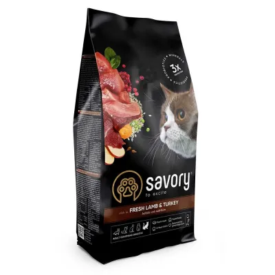 Корм сухий Savory Adult Cat Sensitive Digestion Fresh Lamb & Turkey для дорослих котів з чутливим травленням з ягнятиною та індичкою 2 кг