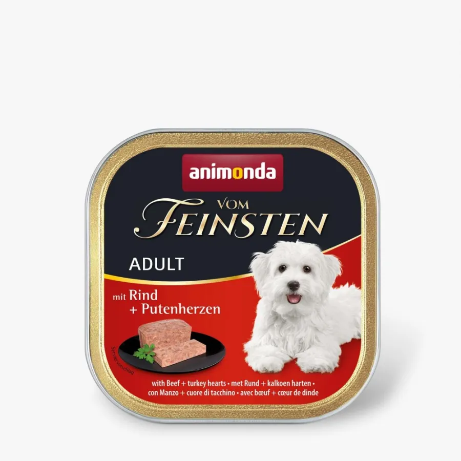 Влажный корм для собак с говядиной и индюшачьими сердцами Vom Feinsten Adult with Beef Turkey hearts 150 г — фото 1