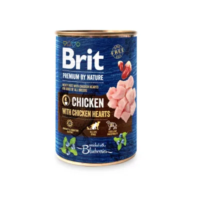 Вологий корм для собак з куркою та курячим серцем Brit Premium by Nature k 400 г