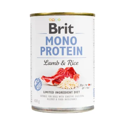 Корм вологий Brit Mono Protein Lamb and Rice з ягнятиною та рисом 400 г