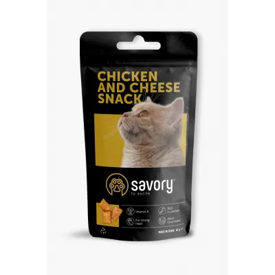 Хрустящие лакомства Savory Cats Snacks Pillows Gourmand с курицей и сыром для взрослых привередливых кошек 60 г