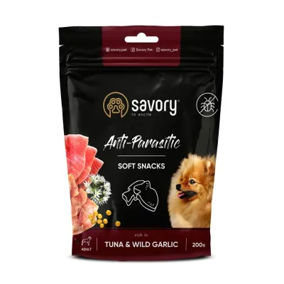 М’які ласощі Savory Anti-Parasitic Tuna and Wild Garlic для собак усіх порід з антипаразитарним ефектом з тунцем і диким часником 200 г
