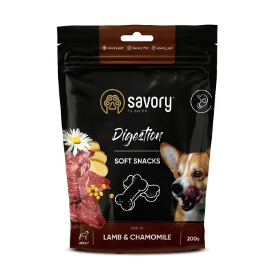 М’які ласощі Savory Digestion Lamb and Chamomile для собак усіх порід для покращення травлення з ягням та ромашкою 200 г