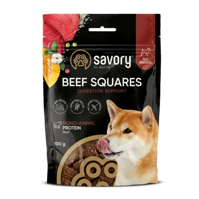 Монопротеїнові ласощі для собак Savory Monoprotein Squares Digestion Support rich in Beef для підтримки травлення, з яловичиною 100 г