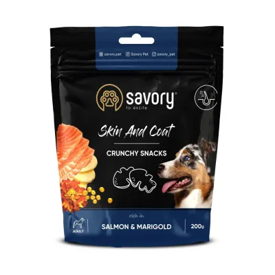 Хрустящие лакомства Savory Skin and Coat with Salmon and Marigolds для собак, с лососем и бархатцами 200 г