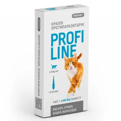 Краплі Provet PROFILINE для котів 4-8 кг інсектоакарицид 4 піпетки по 1 мл