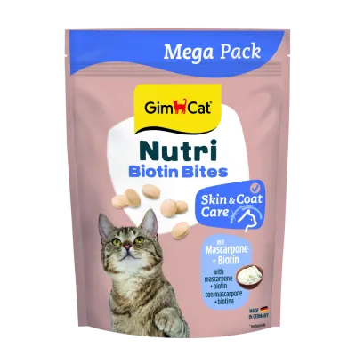 Вітаміни GimCat Nutri Biotin Bites для дорослих котів для покращення стану шкіри та шерсті з маскарпоне та біотином 425 г
