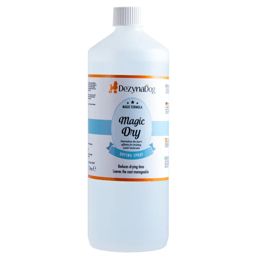 Спрей Dezynadog Magic Dry нейтралізує здатність волосся утримувати молекули води прискорює процес сушіння солодкий фруктовий аромат 1л — фото 1