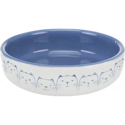 Миска Trixie для котів короткомордих порід Hello my little cat синя/біла керамічна 15 см 300 мл