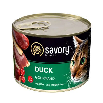 Корм вологий Savory Cat Can Adult Duck консерви для вибагливих котів з качкою