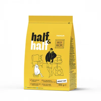 Корм сухий HalfHalf для дорослих котів із яловичиною