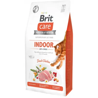 Корм сухий Brit Care Cat Grain Free Indoor Anti-stress для дорослих домашніх котів гіпоалергенний з куркою