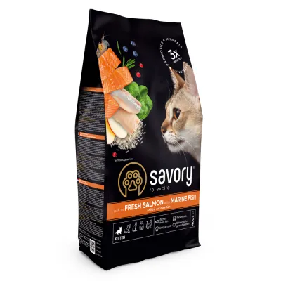Корм сухий Savory Kitten rich in Fresh Salmon with Marine Fish для кошенят всіх порід зі свіжим лососем та морською рибою