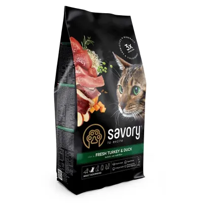 Корм сухий Savory Adult Cat Gourmand Fresh Turkey & Duck для котів-гурманів зі свіжою індичкою та качкою