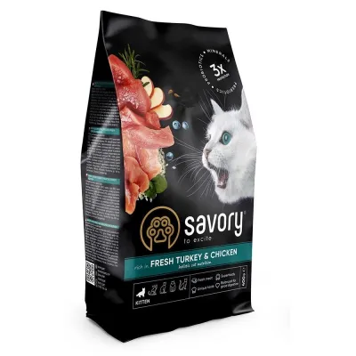 Корм сухий Savory Kitten rich in Fresh Turkey & Chicken для кошенят всіх порід зі свіжою індичкою та куркою