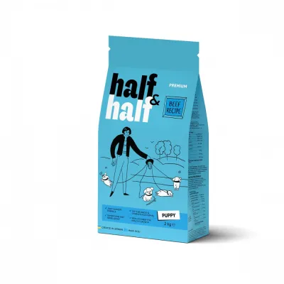 Корм сухий HalfHalf для цуценят усіх порід із яловичиною