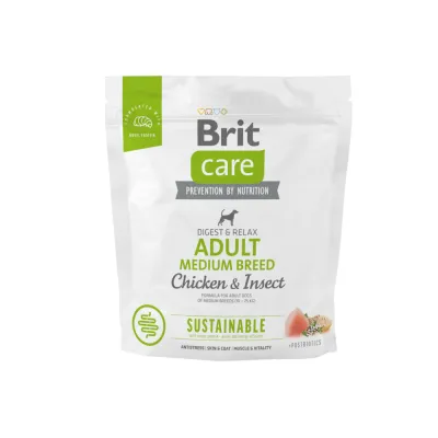 Корм сухий Brit Care Dog Sustainable Adult Medium Breed для дорослих собак середніх порід з куркою та комахами