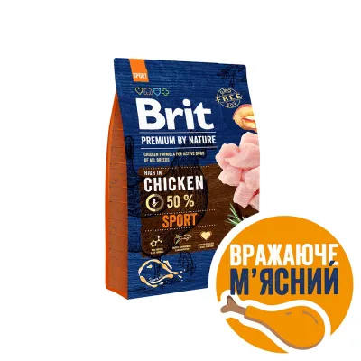 Корм сухий Brit Premium Dog Sport для дорослих собак усіх порід з високими витратами енергії з куркою
