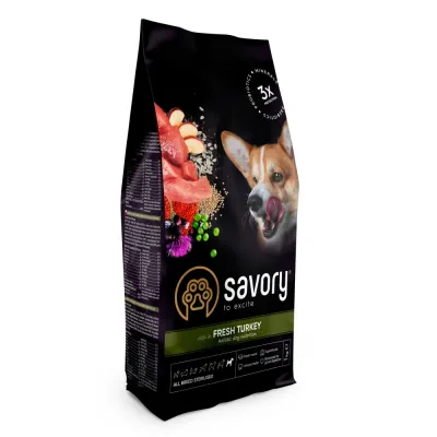 Корм сухий Savory All Breed Sterilised rich in Fresh Turkey для стерилізованих собак усіх порід зі свіжою індичкою