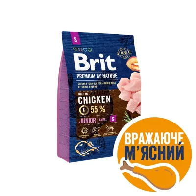 Корм сухий Brit Premium Dog Junior для молодих собак дрібних порід від 1 до 12 місяців вагою 1-10 кг з куркою 3 кг