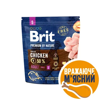 Корм сухий Brit Premium Dog Adult для дорослих собак дрібних порід вагою 1-10 кг з куркою 1 кг
