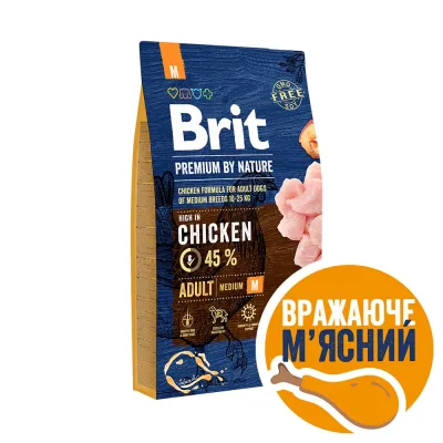 Корм сухий Brit Premium Dog Adult для дорослих собак середніх порід вагою 10-25 кг з куркою 8 кг
