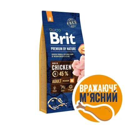 Корм сухий Brit Premium Dog Adult для дорослих собак середніх порід вагою 10-25 кг з куркою 15 кг