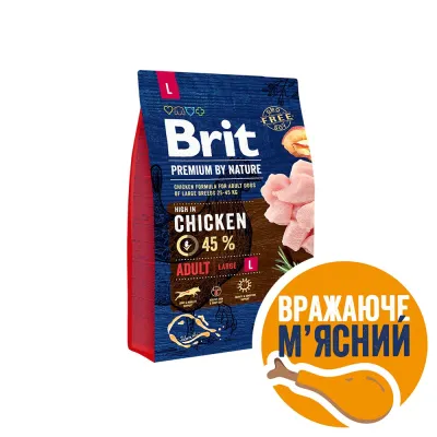 Корм сухий Brit Premium Dog Adult для дорослих собак великих порід вагою 25-45 кг з куркою 3 кг