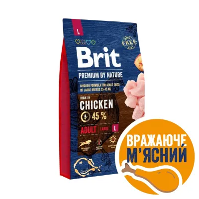 Корм сухий Brit Premium Dog Adult для дорослих собак великих порід вагою 25-45 кг з куркою 8 кг