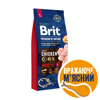 Корм сухий Brit Premium Dog Adult для дорослих собак великих порід вагою 25-45 кг з куркою 15 кг