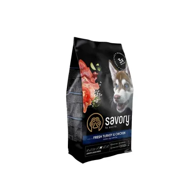 Корм сухий Savory Junior Large rich in Fresh Turkey & Chicken для молодих собак великих порід від 25 кг зі свіжою індичкою та куркою 3 кг