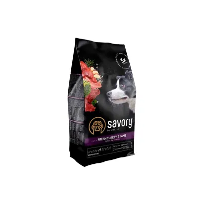 Корм сухий Savory Medium Breed rich in Fresh Turkey & Lamb для дорослих собак середніх порід від 10 до 25 кг зі свіжим ягням та індичкою 1 кг