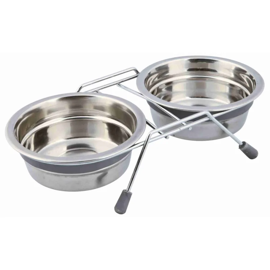 Миски Trixie для собак Eat on Feet двойные металлические на нескользящей подставке 2x450 мл/13 см — фото 1