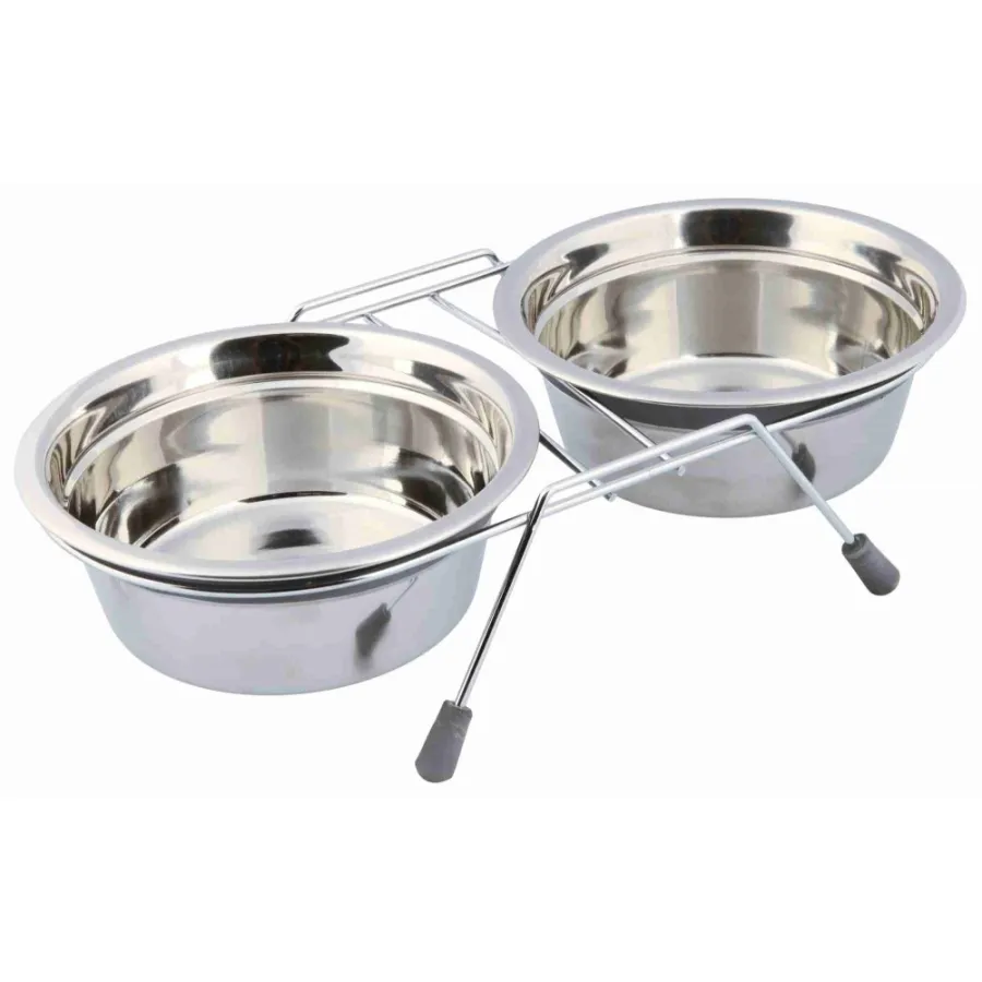 Миски Trixie для собак Eat on Feet подвійні металеві на нековзаючій підставці 2x900 мл/16 см — фото 1