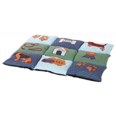 Матрац Trixie для собак Patchwork з собачками флісовий наповнювач синій/зелений мікрофібра