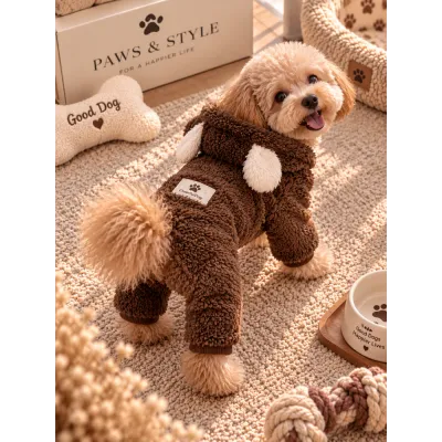 Теплий плюшевий комбінезон для собак Teddy Dog коричневий з вушками