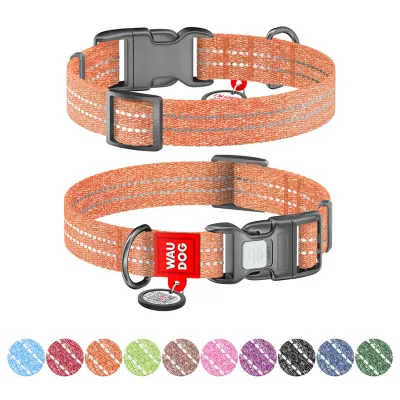 Нашийник WAUDOG Re-cotton з QR паспортом, відновлена бавовна, пластикова пряжка, помаранчевий