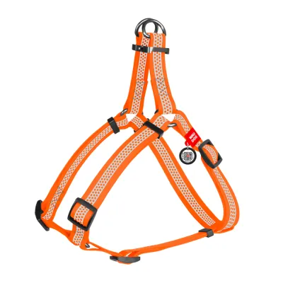 Шлея для собак водостойкая WAUDOG Waterproof с QR-паспортом, светоотражающая, металлическая пряжка-фастекс, оранжевая