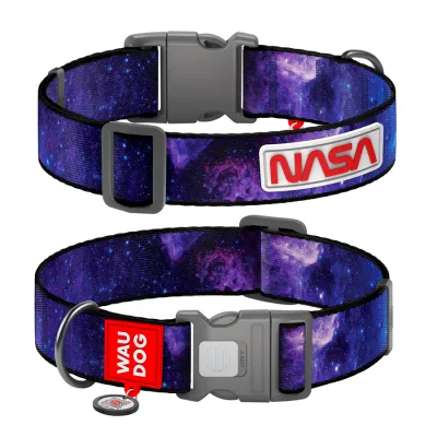 Ошейник для собак нейлоновый WAUDOG Nylon с QR паспортом, рисунок «NASA21», пластиковый фастекс