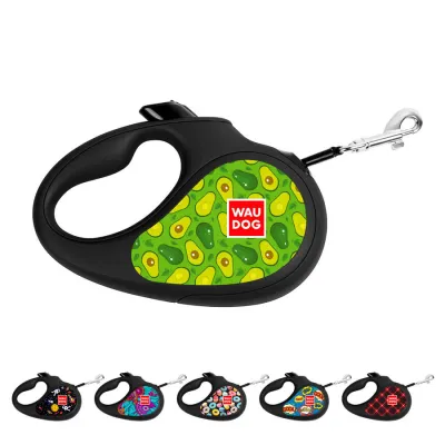 Повідець-рулетка для собак WAUDOG R-leash, малюнок "Авокадо", M, до 25 кг, 5, світловідбиваюча стрічка чорний