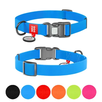 Водостойкий ошейник для собак WAUDOG Waterproof с QR-паспортом, пластиковая пряжка-фастекс, голубой
