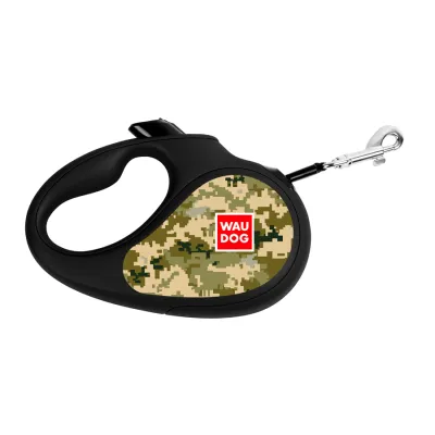 Повідець-рулетка для собак WAUDOG R-leash, малюнок "Мілітарі", до 50 кг, 5 м, світловідбиваюча стрічка
