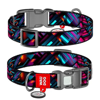 Нашийник для собак нейлоновий WAUDOG Nylon з QR паспортом, малюнок "Нескінченні світи", пластиковий фастекс, Ш 15 мм, Дов 25-35 см