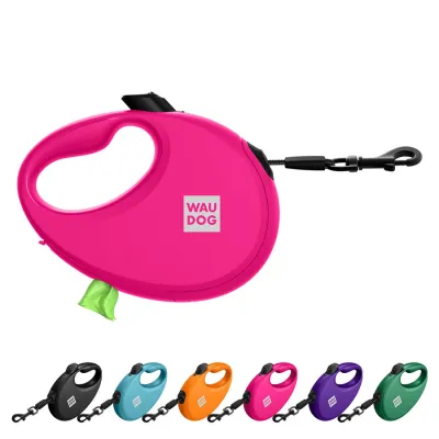 Повідець-рулетка для собак WAUDOG R-leash з контейнером для пакетів, світловідбивна стрічка, M, до 20 кг, 5, рожевий