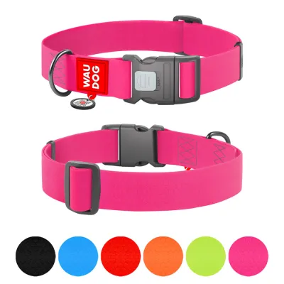 Ошейник для собак водостойкий WAUDOG Waterproof с QR паспортом, пластиковый фастекс, Ш 40 мм, Д 46-70 см, розовый